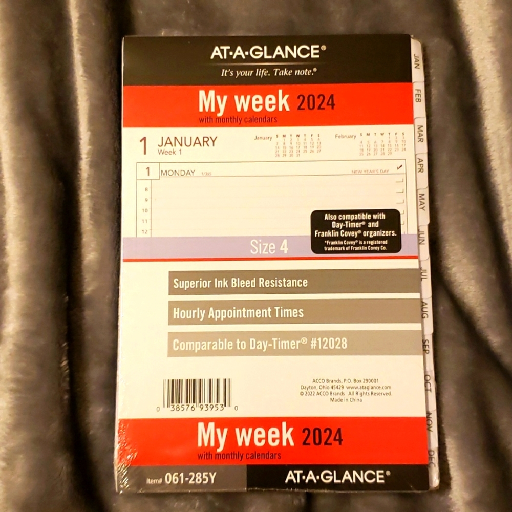 At-A-Glance weekly planner refill with monthly calendars 2024